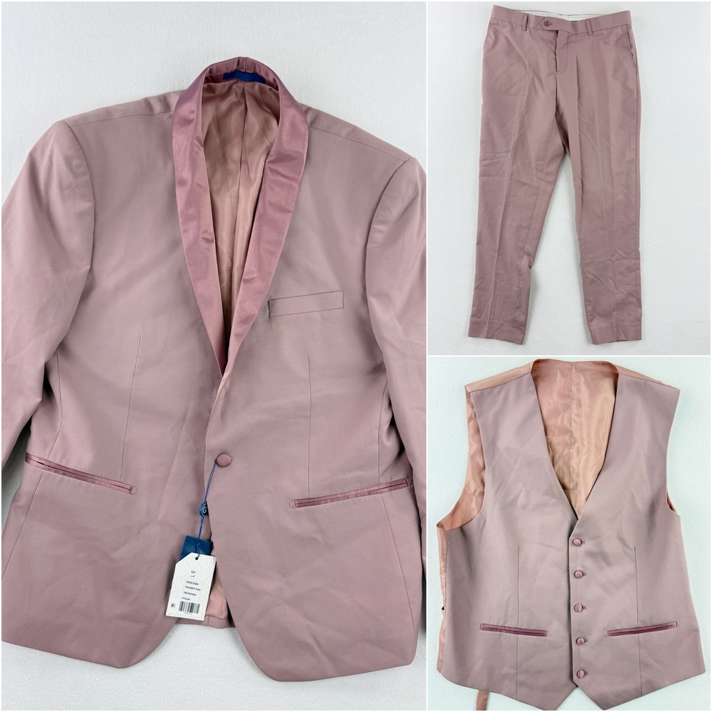 GINO VITALE 3 Piece Tuxedo Set Size 44 S Jacket, 38 Waist Mens Dusty Rose